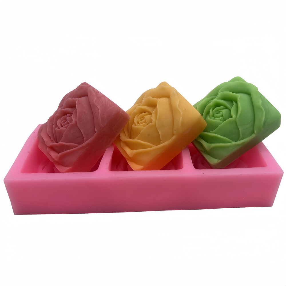 Handmade Silicone Soap Mold 3 Cavities Flower Design, Natural Soap Making, DIY Chocolate Candle Mold