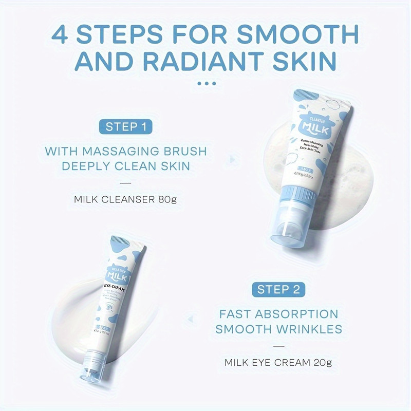 7PCS Milk Skin Care Set for Moisturizing Hydration, Facial Cleanser, Body Scrub, Hand Wax, Eye Cream, Sunscreen, Beauty