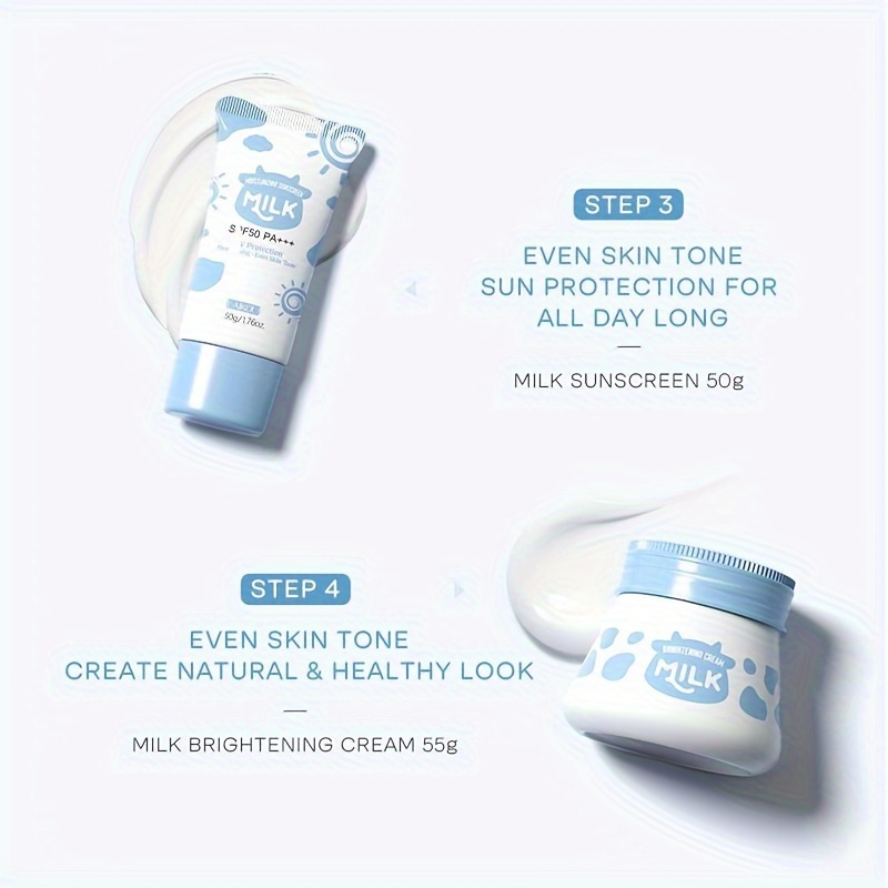 7PCS Milk Skin Care Set for Moisturizing Hydration, Facial Cleanser, Body Scrub, Hand Wax, Eye Cream, Sunscreen, Beauty