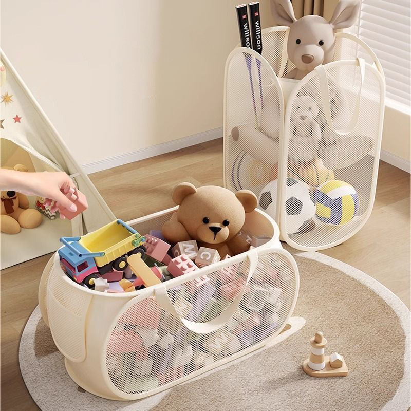 Large Capacity Children Toys Storage Basket, Laundry Basket Multifunctional, Breathable Mesh Bag for Dolls Storage