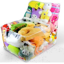 waterproof large plush toy storage stool bag, high capacity transparent pvc childrens toy storage chair cover
