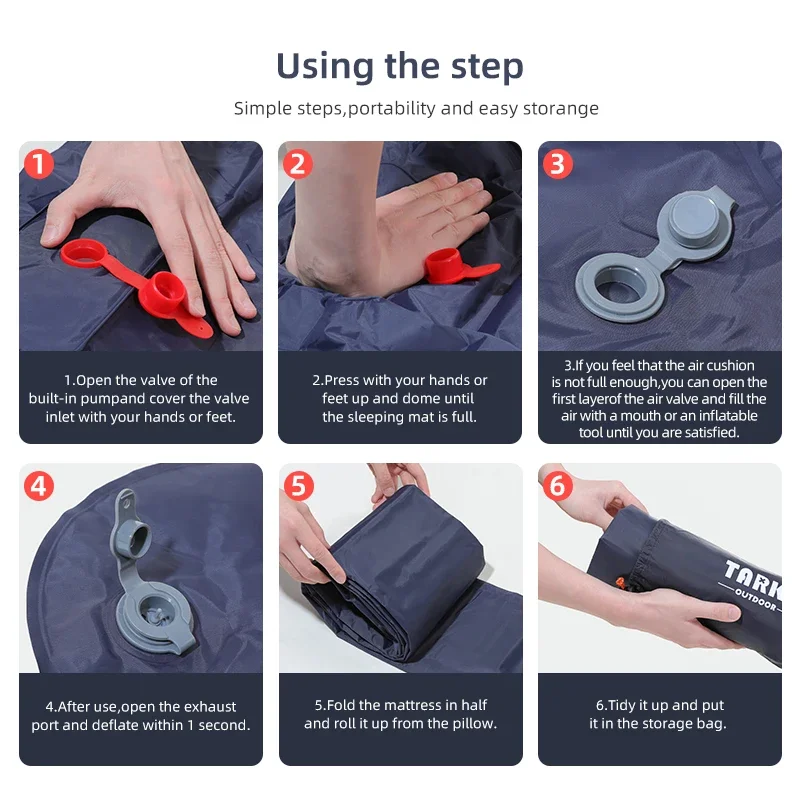 TARKA Inflatable Camping Mat With Pillow BuiltIn Pump SelfInflating Air Mattress For Outdoor Hiking 1