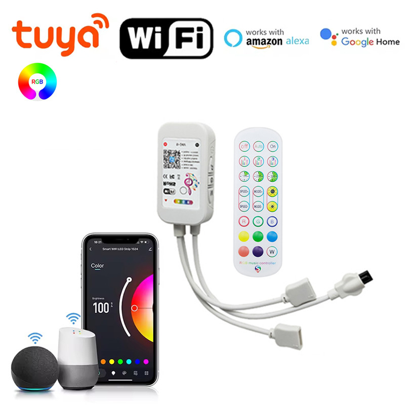Smart WiFi & Bluetooth RGB LED Controller 12V 4 Pin, Tuya App, Music Sync, DC 5-24V for Smart Home Lighting
