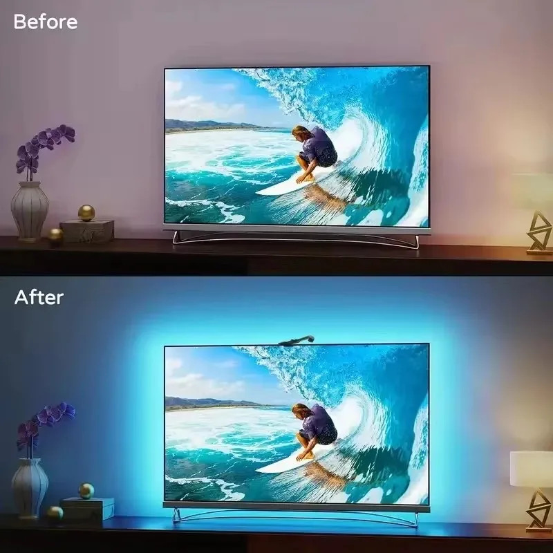 Ambilight for TV, Backlight Sync to Screen, 3.8M/5M RGBIC Smart LED with Camera 5V USB, App Control for Gaming & Movie