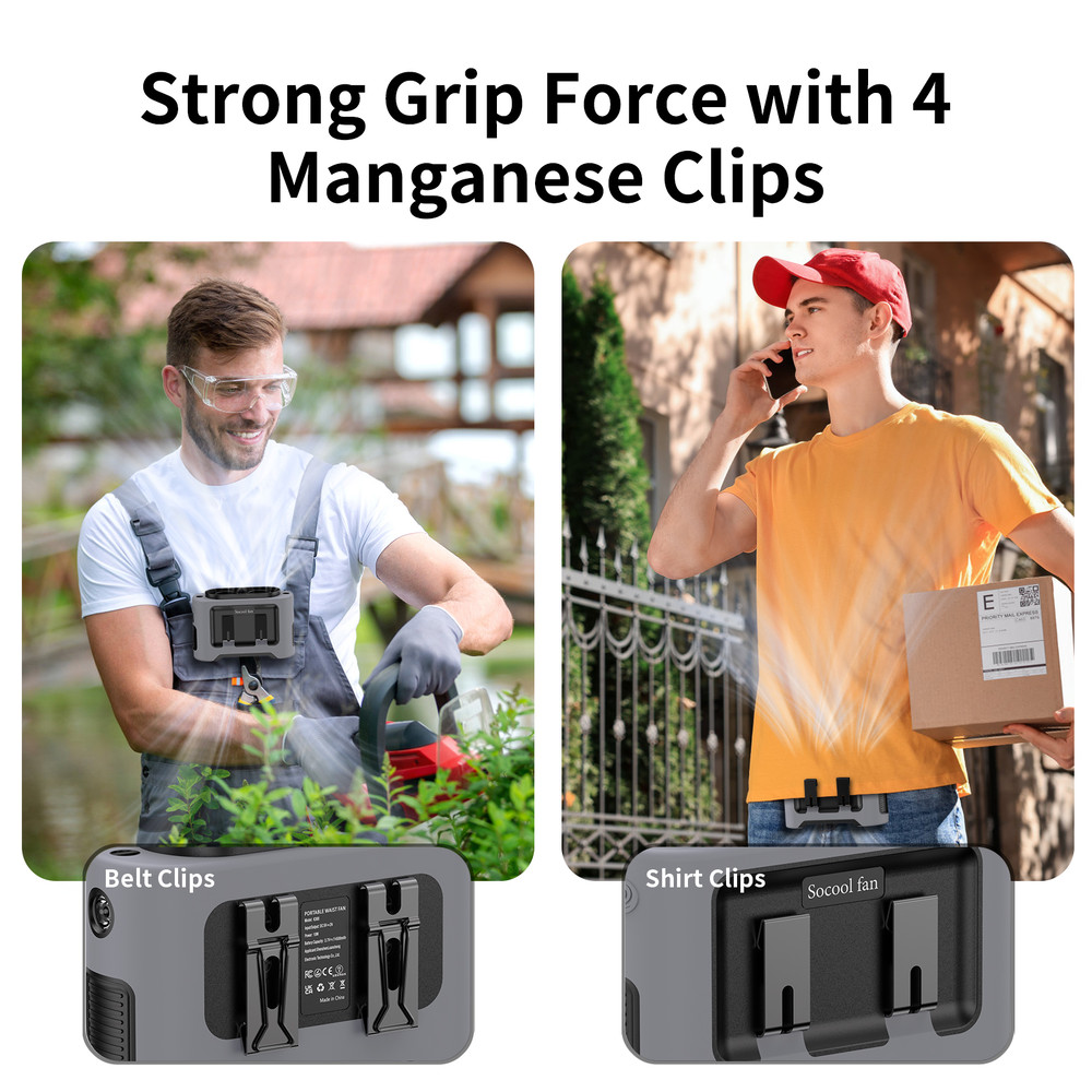 3-in-1 Cooling Waist Fan with Power Bank & Flashlight, 14500mAh Portable Fan with Dual Airflow Outlet for Outdoor Active