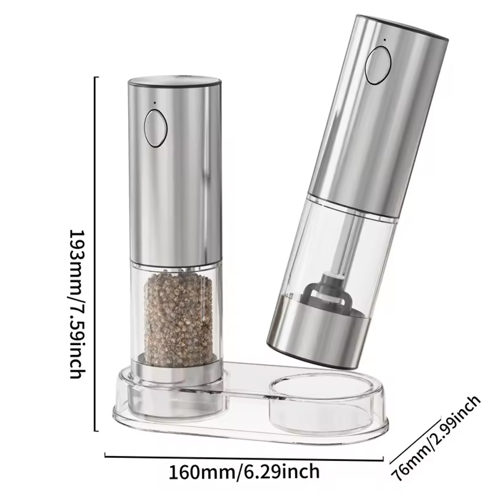 1/2pcs Automatic Pepper Grinder and Salt Grinder Set, USB Rechargeable, Adjustable Coarseness Spice Mill with LED Light