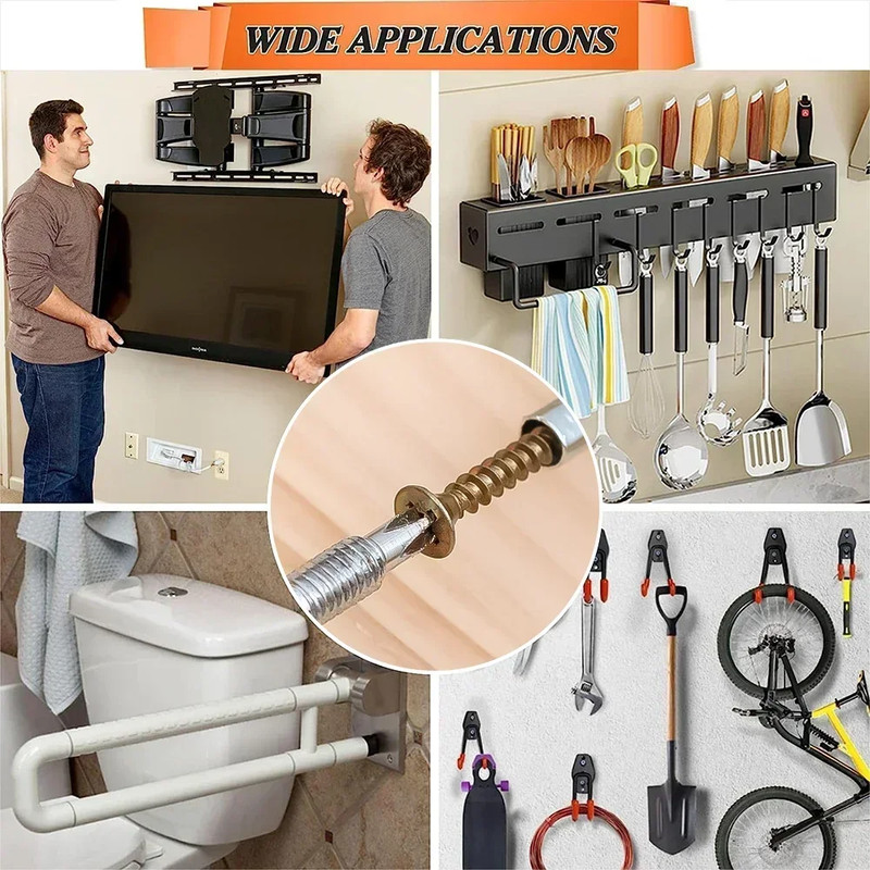 100/10sets Heavy-Duty Metal Serrated Expansion Tube,Self-Tapping Screws Kit, Concrete Wall Anchors, Fasteners for Secure