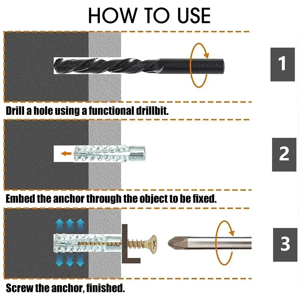 100/10sets Heavy-Duty Metal Serrated Expansion Tube,Self-Tapping Screws Kit, Concrete Wall Anchors, Fasteners for Secure