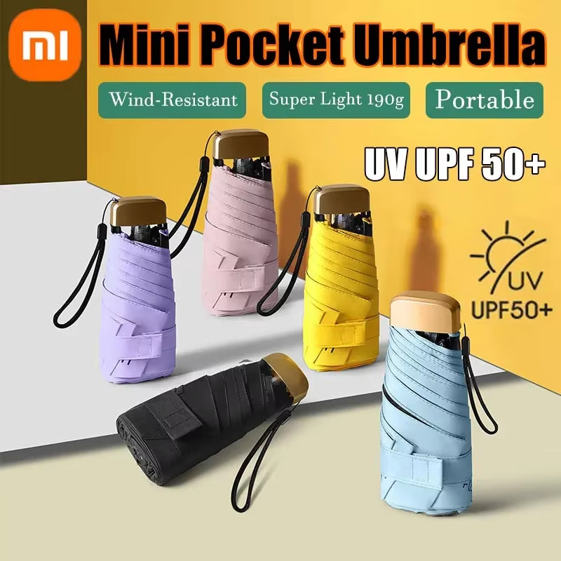 Xiaomi Mini Capsule Umbrella, Ultra Light Small Pocket Rain Umbrella with Vinyl Folding & UV Protection