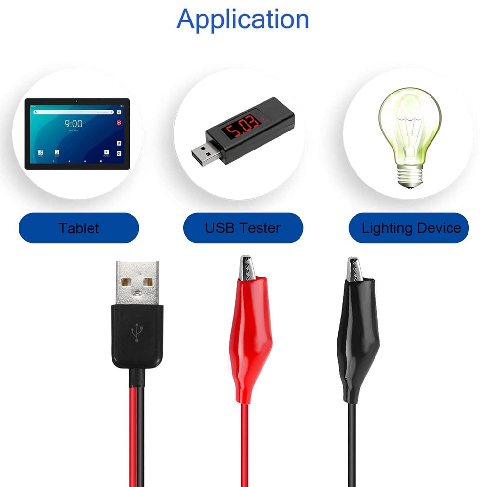 Premium Alligator Clip to USB Cable, 3.5A Copper Test Leads for Circuit & Power Supply Testing