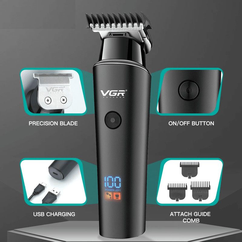 VGR Hair Trimmer Professional Cordless Rechargeable Electric Hair Clipper With LED Display Precisi 3