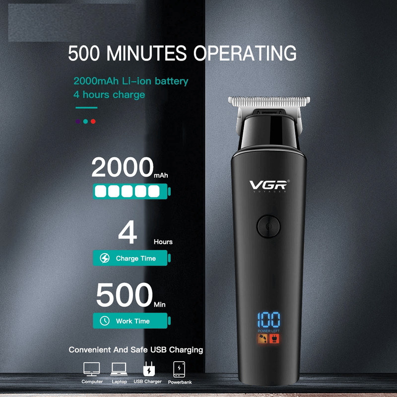 VGR Hair Trimmer Professional Cordless Rechargeable Electric Hair Clipper With LED Display Precisi 2