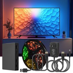 2.4g wifi dreamcolor ambient tv backlight kit, sm16703 rgbic led strip with hdmi sync box, app control, works with alexa