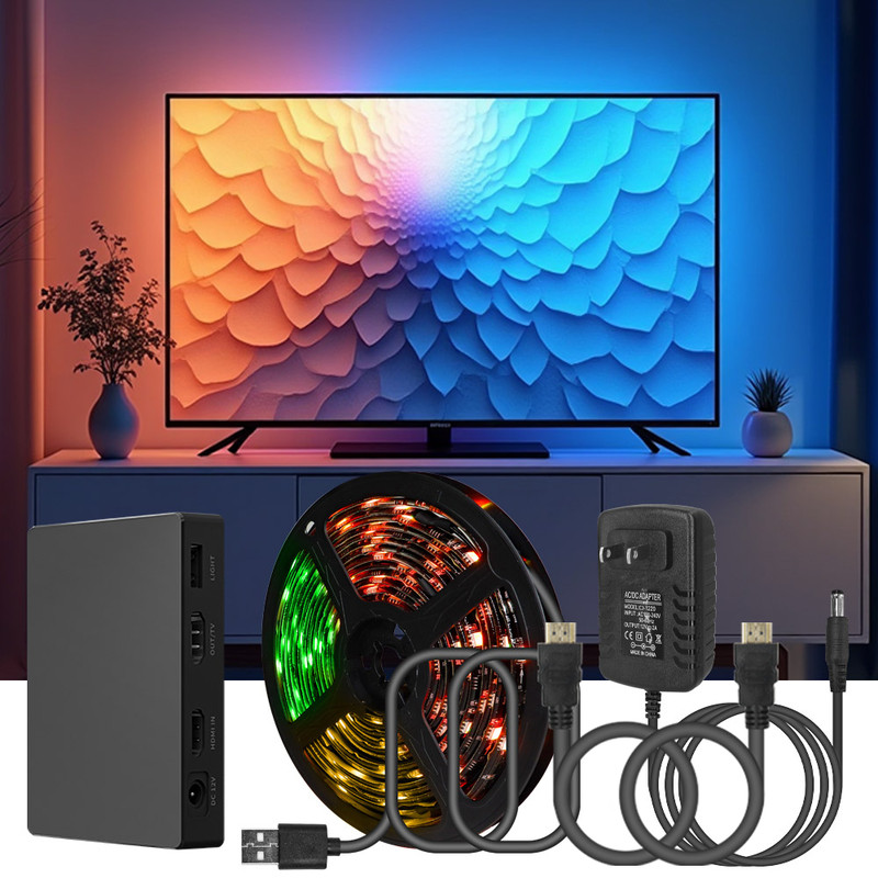 24G WIFI DreamColor Ambient TV Backlight Kit SM16703 RGBIC LED Strip With HDMI Sync Box App Control 0