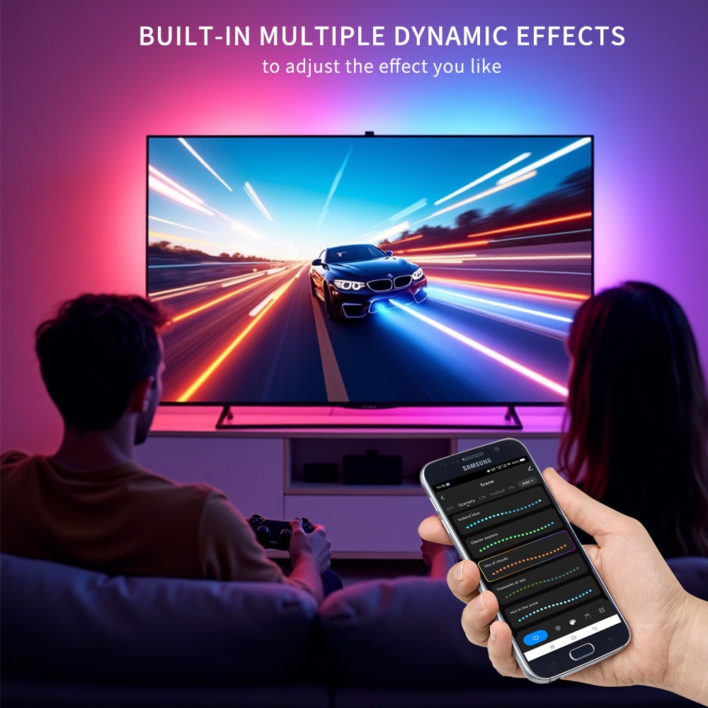 24G WIFI DreamColor Ambient TV Backlight Kit SM16703 RGBIC LED Strip With HDMI Sync Box App Control 4