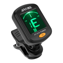 at-01a guitar tuner, 360° rotatable clip-on tuner with lcd display for chromatic acoustic, electric, bass guitars