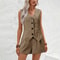 2024 Summer Women's Elegant Solid Waistcoat Shorts Set, Sleeveless Vest Top, High Waist Slim Shorts, Office Casual