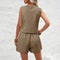 2024 Summer Women's Elegant Solid Waistcoat Shorts Set, Sleeveless Vest Top, High Waist Slim Shorts, Office Casual