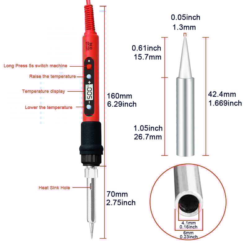 Professional 80W Soldering Iron Kit With Adjustable Temperature LCD Display Ceramic Heater Tips Twe 1