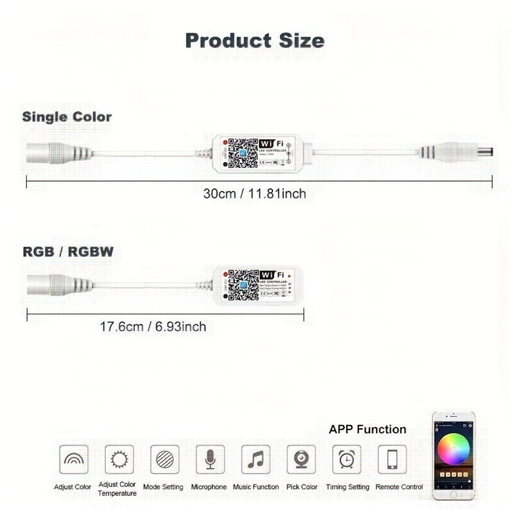 Magic Home WiFi RGBW RGB Controller for LED Strips, Works with Alexa, Google Home, Voice Control, DC12-24V Dimmer