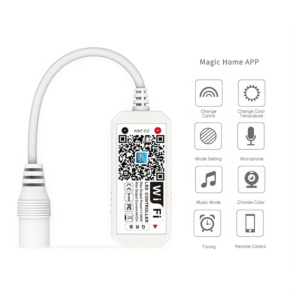 Magic Home WiFi RGBW RGB Controller for LED Strips, Works with Alexa, Google Home, Voice Control, DC12-24V Dimmer