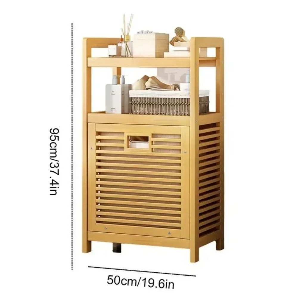 Large Capacity MultiFunction Laundry Hamper Wood Vine Weaving Dirty Clothes Basket With Shelf Bathr 7