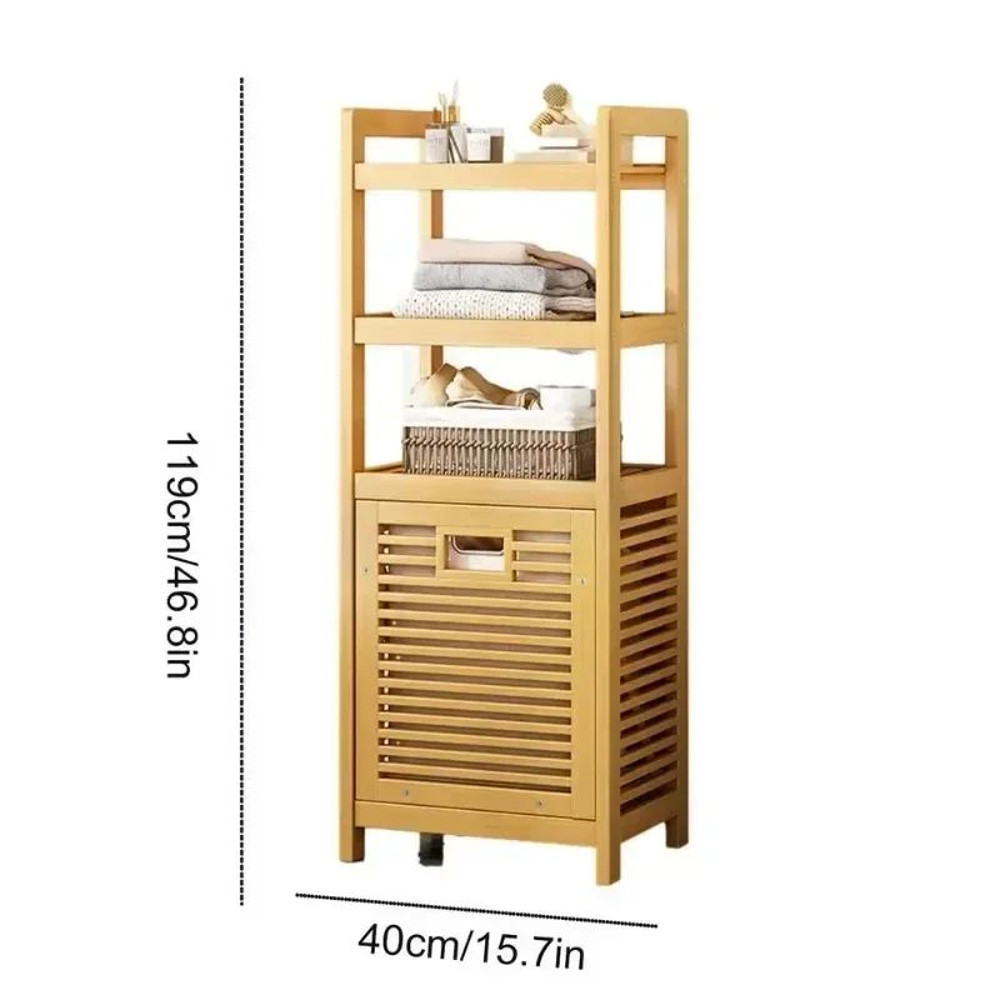 Large Capacity MultiFunction Laundry Hamper Wood Vine Weaving Dirty Clothes Basket With Shelf Bathr 8