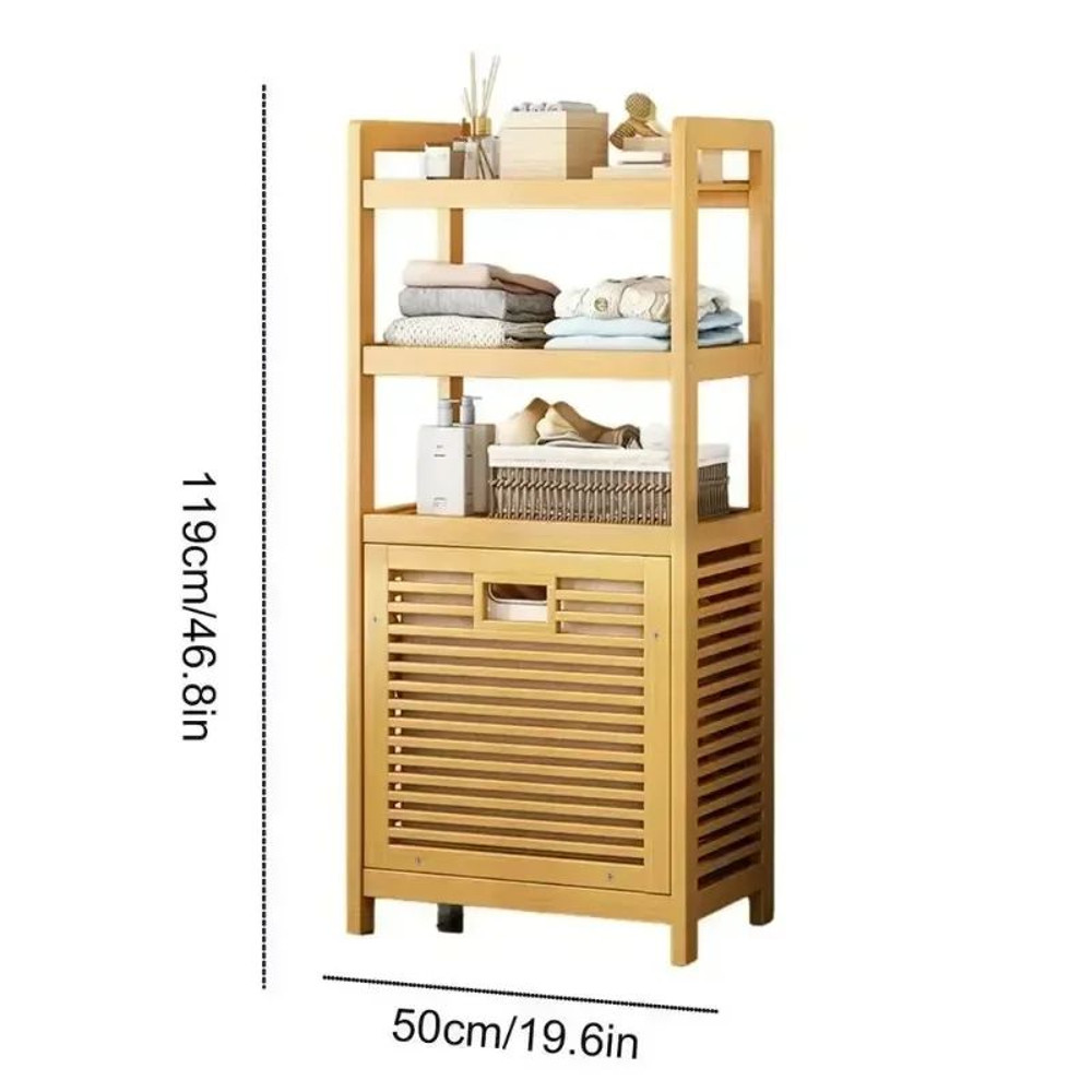 Large Capacity MultiFunction Laundry Hamper Wood Vine Weaving Dirty Clothes Basket With Shelf Bathr 9