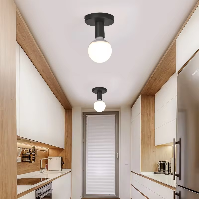 Modern Nordic Retro Iron E27 Lamp Holder - Black/White Wall or Ceiling Light for Living Room, Bedroom, Bathroom Decor