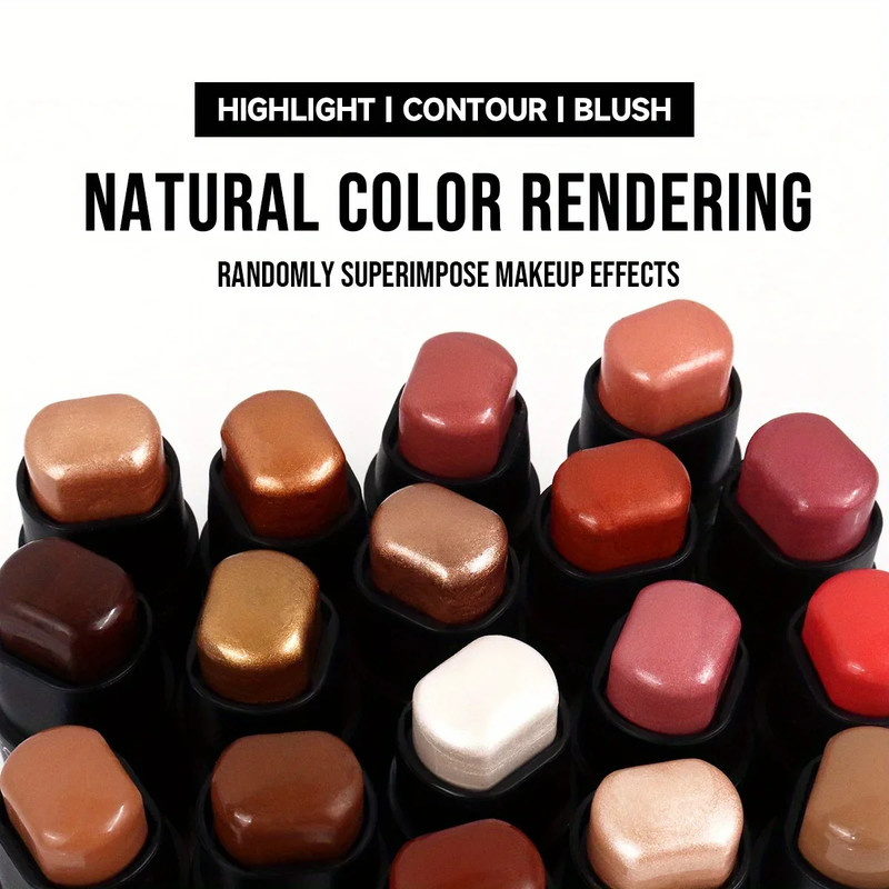 Long Lasting Natural 3D Face Bronzers, Waterproof Highlighter Stick Blush, Brightening Contour Concealer Makeup Cosmetic