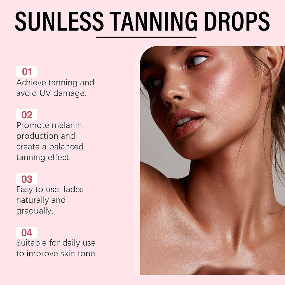 Moisturizing Bronzer Sunless Tanning Drops to Drink, Natural Tanner for Sun-Kissed Glow Face Body Outdoor Sunscreen Care