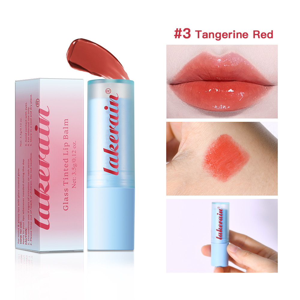 HOT Glass Tinted Lip Balm Light Cherry Red Red Orange Glow Moisturizing Vegetarian Lip Balm With Br 8
