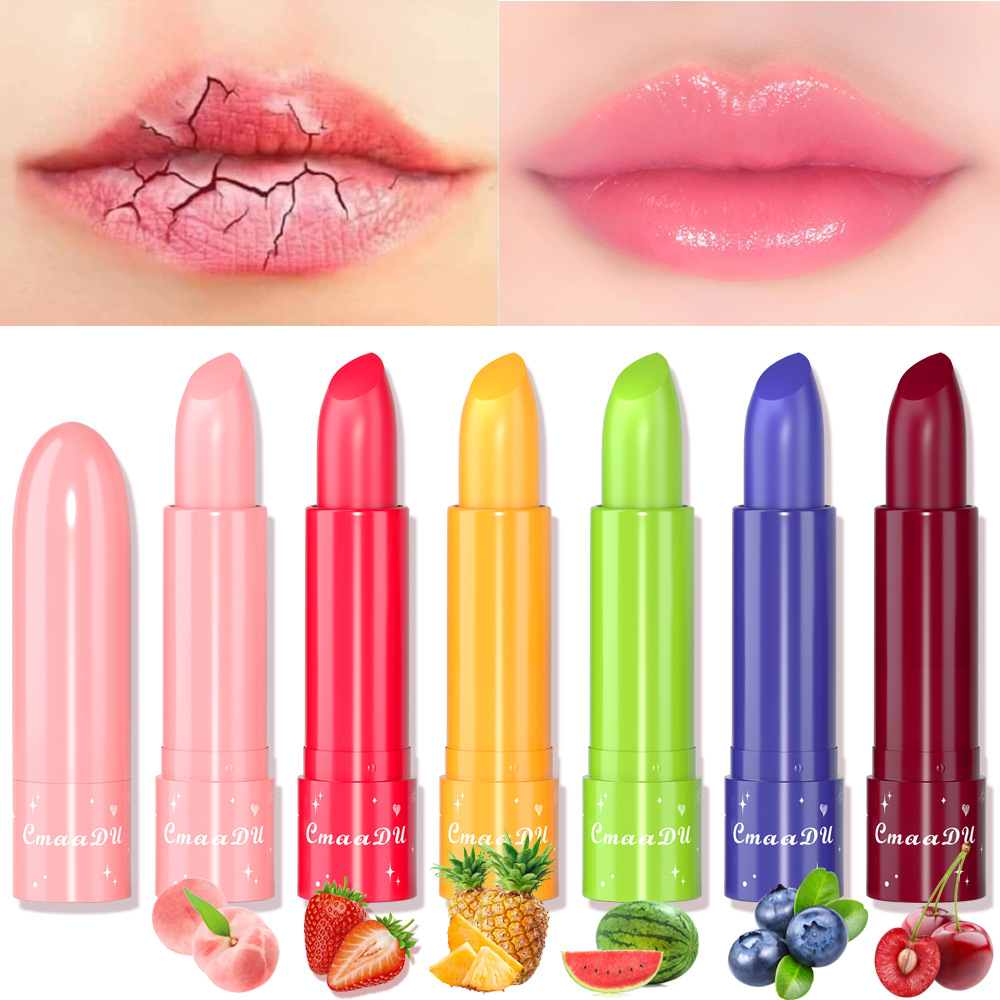 6Color Waterproof Fruit Color Tinted Shine Changing Lip Balm, Moisturizing Nourishing Glow Play Lipstick Colour Care