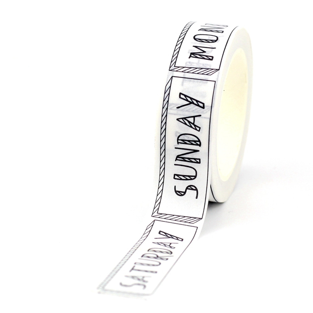10M Decorative Black and White Week Washi Tapes, Japanese Scrapbooking Journaling, Adhesive Masking Tape Stationery Roll