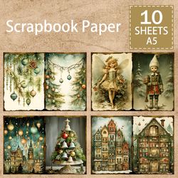 christmas a5 sheets for children background, 10 sheets vintage grunge journal, scrapbooking planning set