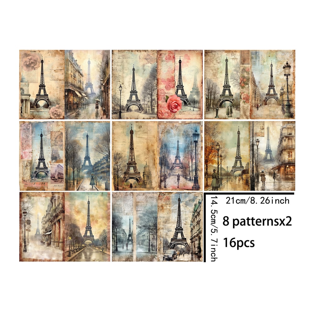 16 Sheets A5 Size Retro Flower Architecture, Vintage English Background, Scrapbook Journal Planning Set