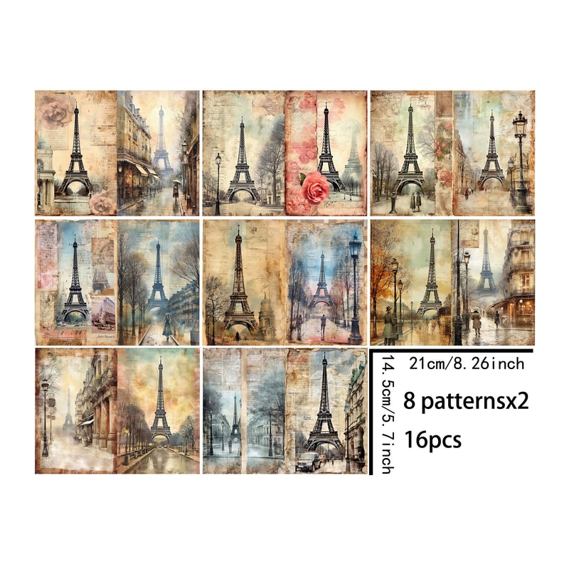 16 Sheets A5 Size Retro Flower Architecture, Vintage English Background, Scrapbook Journal Planning Set