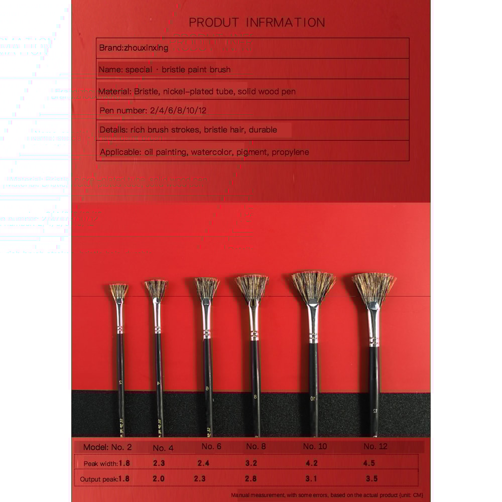 6pcs Set Wild Boar Bristle Brush Pen Set Special Offer, Fan Shape Art Supplies, Oil Painting Brush for Students