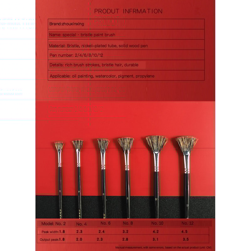 6pcs Set Wild Boar Bristle Brush Pen Set Special Offer, Fan Shape Art Supplies, Oil Painting Brush for Students