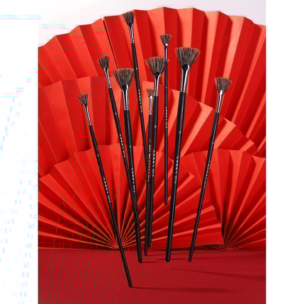 6pcs Set Wild Boar Bristle Brush Pen Set Special Offer, Fan Shape Art Supplies, Oil Painting Brush for Students