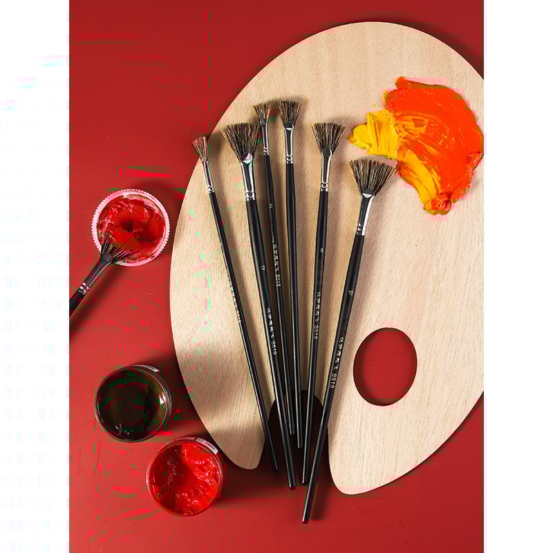 6pcs Set Wild Boar Bristle Brush Pen Set Special Offer, Fan Shape Art Supplies, Oil Painting Brush for Students
