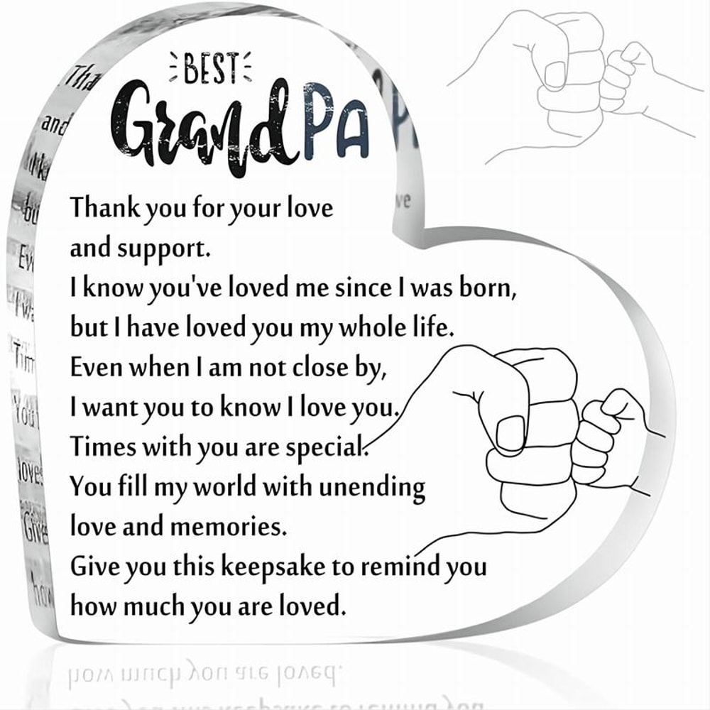 Grandpa Birthday Gift Acrylic Heart Keepsake, Grandpa Gifts from Grandchildren, Unique Sentimental Present