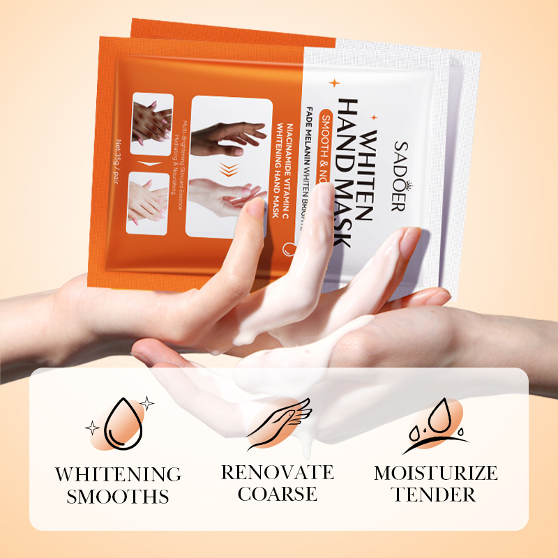 SADOER Niacinamide Hand Mask Gloves, Intensive Repair, Moisturizing, Brightening Hand Peel Treatment for Barb Hands