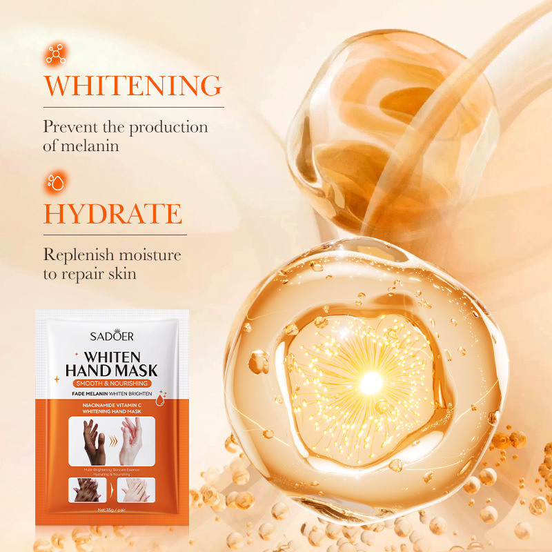 SADOER Niacinamide Hand Mask Gloves, Intensive Repair, Moisturizing, Brightening Hand Peel Treatment for Barb Hands