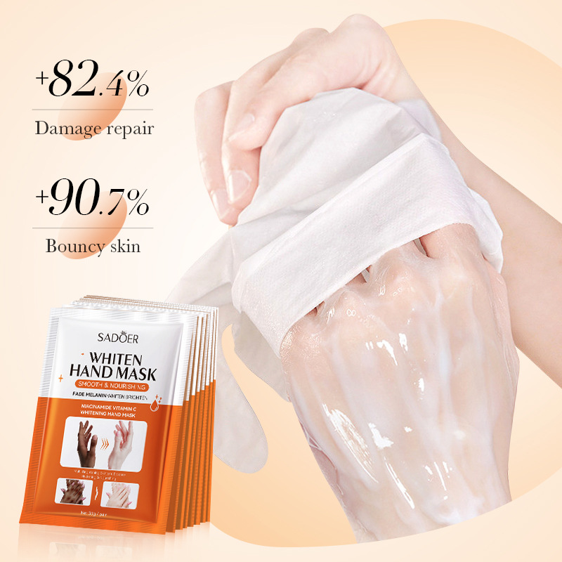 SADOER Niacinamide Hand Mask Gloves, Intensive Repair, Moisturizing, Brightening Hand Peel Treatment for Barb Hands