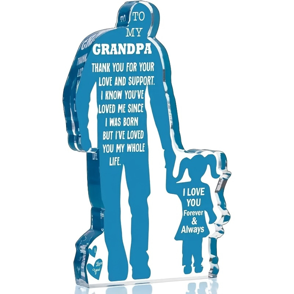 Contemporary Acrylic Grandpa and Granddaughter Figurine, No Electricity Needed, Unique Birthday Gift Fathers Day Present