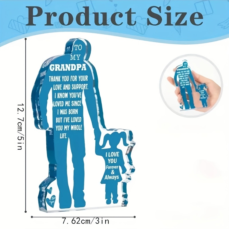 Contemporary Acrylic Grandpa and Granddaughter Figurine, No Electricity Needed, Unique Birthday Gift Fathers Day Present