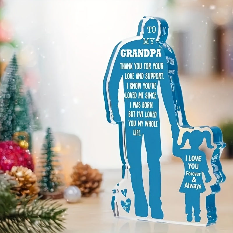 Contemporary Acrylic Grandpa and Granddaughter Figurine, No Electricity Needed, Unique Birthday Gift Fathers Day Present
