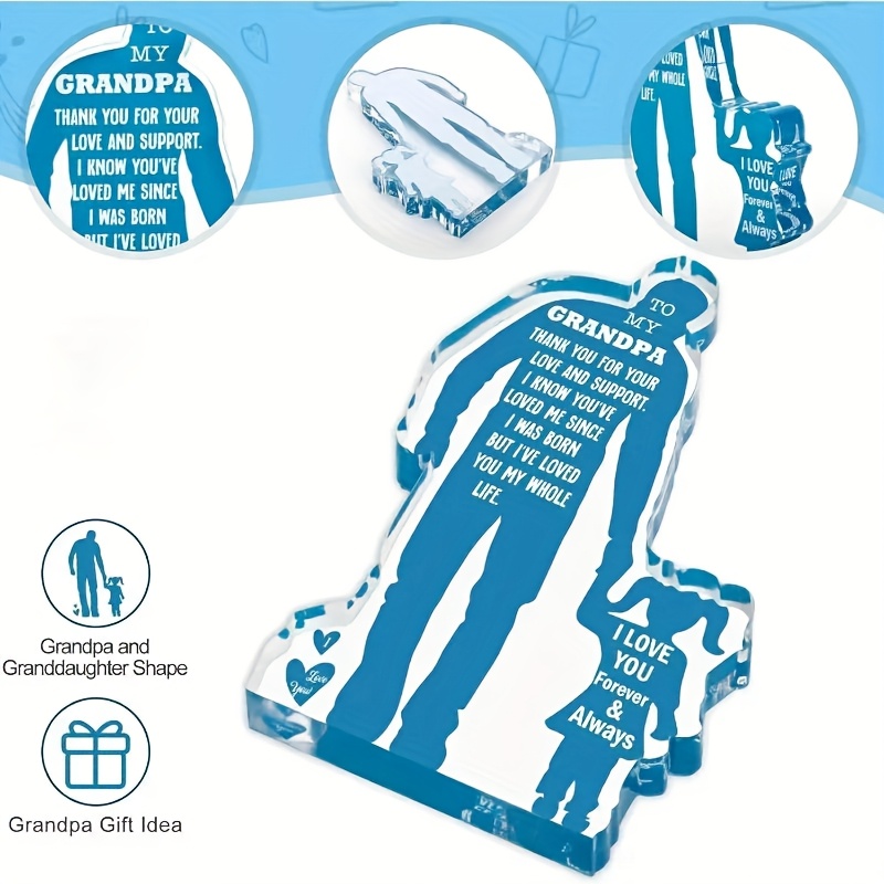 Contemporary Acrylic Grandpa and Granddaughter Figurine, No Electricity Needed, Unique Birthday Gift Fathers Day Present