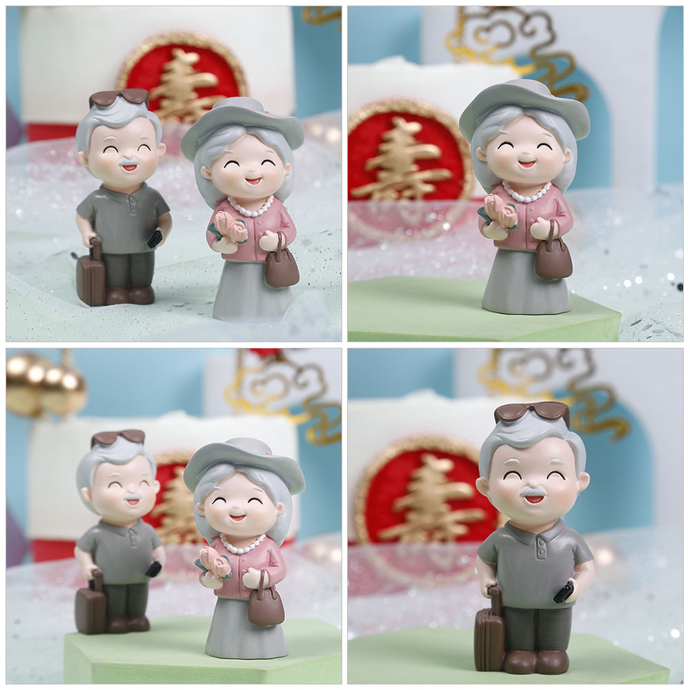 2pcs Resin Elderly Couple Statue, Traveling Grandparents Figurine, Loving Grandma Grandpa Desktop Ornament Home Garden